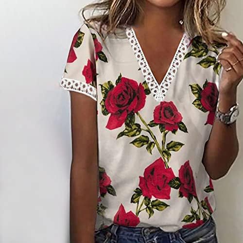 Ženska majica kratkih rukava 2023. čipka pamuk V izrez cvjetni grafički lounge bluza majica za djevojke jesen ljeto rk rk