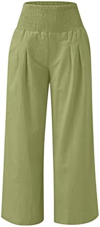 LCEPCY ženske hlače duge širine noga visoke sažedne labave pantalone lagane ljetne udobne slabe sa džepovima