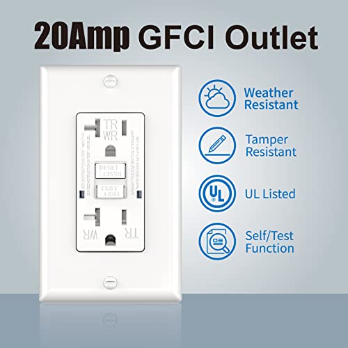 Omenet 20 amp GFCI Outlet, otporan na tamne, otporan na vremenski promet, samo ispitivanje GFI spremnik, 20A tlo greške prekidač za prekid za unutarnju ili vanjsku upotrebu, na popisu ul, bijeli