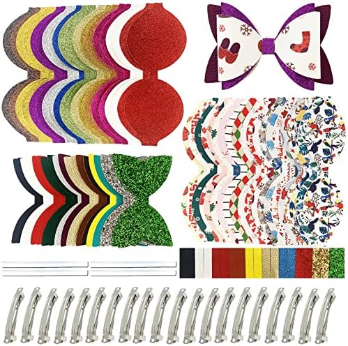 Aouxseem 20 Set 【nasumične boje】komplet za izradu kopči za kosu od umjetne kože s velikim mašnama za početnike, Različiti uzorci ispisani