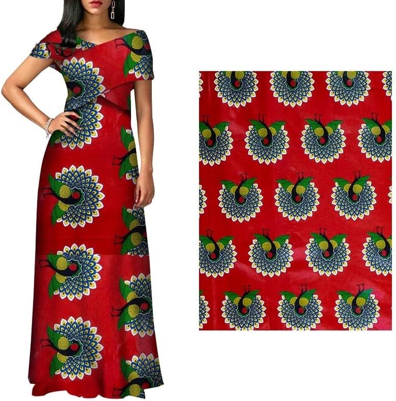 Mjwdp Afrička pamučna tkanina crvena pozadina ženske haljine za zabavu šivaći Materijal tkanina za paunovo cvijeće 6 jardi / lot