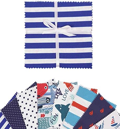 Soimoi Precut 10-inčni Nautički printovi pamučna tkanina Bundle Quilting kvadrata šarm paket DIY Patchwork šivanje Craft-Bijela &