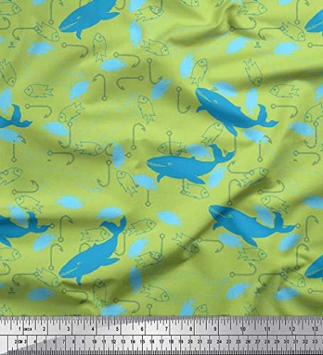 Soimoi pamučna dres tkanina za pecanje, riba & amp; Whale Ocean Print Fabric by the Yard 58 inch Wide