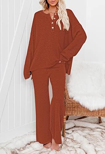 Ženska povremena odjeća za dvije komade - Henley gumb V izrez Loop FALL zime sa setom hlača s dugim rukavima