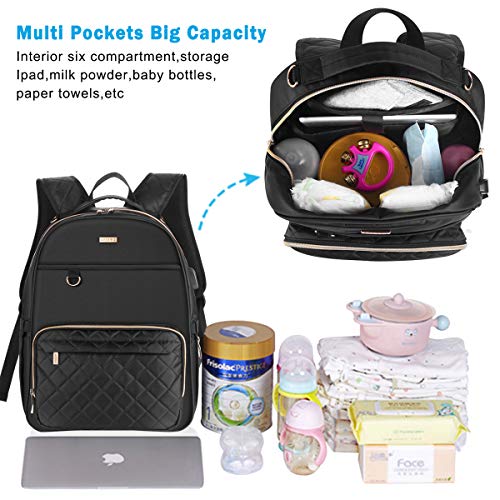 Landići ruksak za torbu sa pelenom, višenamjenska putnička pakovanje Majčinske bebe Promjena torbe sa presvlačenjem i USB punjenjem
