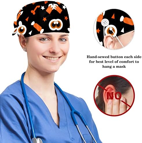 Hirurški šeširi i zečji uši za uši, sretan Halloween Podesivi kapice za piling sa gumbom za žene medicine